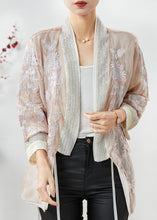 Load image into Gallery viewer, Women Apricot Embroidered Silk Cotton Cardigan Summer