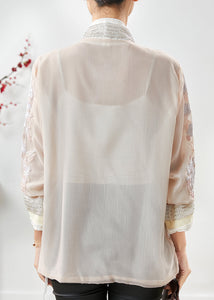 Women Apricot Embroidered Silk Cotton Cardigan Summer