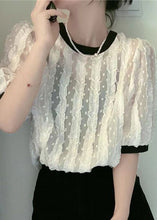 Load image into Gallery viewer, Women Apricot O-Neck Ruffled Patchwork Chiffon Shirt Summer