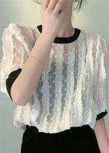 Load image into Gallery viewer, Women Apricot O-Neck Ruffled Patchwork Chiffon Shirt Summer