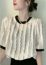 Load image into Gallery viewer, Women Apricot O-Neck Ruffled Patchwork Chiffon Shirt Summer