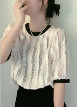 Load image into Gallery viewer, Women Apricot O-Neck Ruffled Patchwork Chiffon Shirt Summer