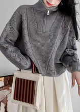 Load image into Gallery viewer, Women Apricot Turtleneck Zip Up Cotton Knit Sweaters Long Sleeve