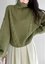 Load image into Gallery viewer, Women Apricot Turtleneck Zip Up Cotton Knit Sweaters Long Sleeve