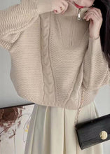 Load image into Gallery viewer, Women Apricot Turtleneck Zip Up Cotton Knit Sweaters Long Sleeve