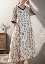 Load image into Gallery viewer, Women Apricot V Neck Print Patchwork Plus Size Silk Dress Summer