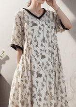 Load image into Gallery viewer, Women Apricot V Neck Print Patchwork Plus Size Silk Dress Summer