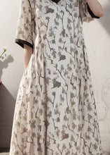 Load image into Gallery viewer, Women Apricot V Neck Print Patchwork Plus Size Silk Dress Summer