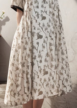 Load image into Gallery viewer, Women Apricot V Neck Print Patchwork Plus Size Silk Dress Summer