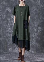 Load image into Gallery viewer, Women Army Green Cinched Patchwork Chiffon Maxi Dresses Summer