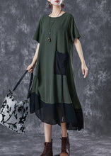 Load image into Gallery viewer, Women Army Green Cinched Patchwork Chiffon Maxi Dresses Summer