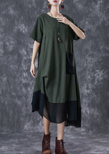 Load image into Gallery viewer, Women Army Green Cinched Patchwork Chiffon Maxi Dresses Summer