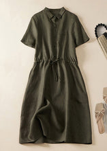 Load image into Gallery viewer, Women Army Green Lace Up Button Linen Dress Summer