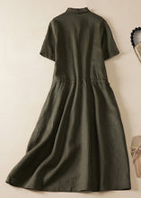 Load image into Gallery viewer, Women Army Green Lace Up Button Linen Dress Summer