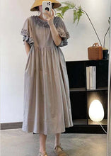 Load image into Gallery viewer, Women Beige Ruffled Patchwork Cotton Long Dresses Summer