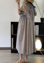 Load image into Gallery viewer, Women Beige Ruffled Patchwork Cotton Long Dresses Summer