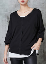 Load image into Gallery viewer, Women Black Asymmetrical Patchwork Cotton Sweatshirts Top Spring