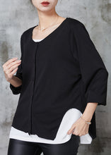 Load image into Gallery viewer, Women Black Asymmetrical Patchwork Cotton Sweatshirts Top Spring