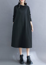 Load image into Gallery viewer, Women Black Asymmetrical Turtleneck Cotton Long Dress Fall