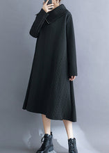 Load image into Gallery viewer, Women Black Asymmetrical Turtleneck Cotton Long Dress Fall