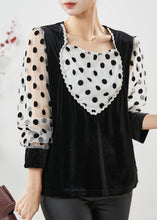 Load image into Gallery viewer, Women Black Dot Patchwork Velour Fake Two Piece Shirts Spring