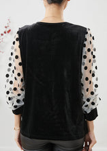 Load image into Gallery viewer, Women Black Dot Patchwork Velour Fake Two Piece Shirts Spring