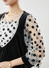 Load image into Gallery viewer, Women Black Dot Patchwork Velour Fake Two Piece Shirts Spring