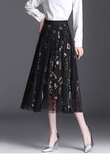 Load image into Gallery viewer, Women Black Embroidered Elastic Waist Tulle Skirt Summer