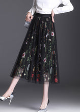 Load image into Gallery viewer, Women Black Embroidered Elastic Waist Tulle Skirt Summer