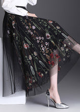 Load image into Gallery viewer, Women Black Embroidered Elastic Waist Tulle Skirt Summer