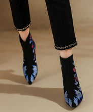 Load image into Gallery viewer, Women Black Embroidered Zippered Suede High Heels