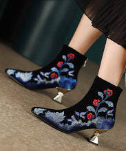 Load image into Gallery viewer, Women Black Embroidered Zippered Suede High Heels