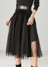 Load image into Gallery viewer, Women Black High Waist Patchwork Tulle Velvet Dress Spring