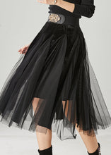 Load image into Gallery viewer, Women Black High Waist Patchwork Tulle Velvet Dress Spring