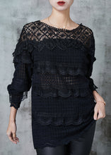 Load image into Gallery viewer, Women Black Hollow Out Patchwork Lace Knit Shirts Spring