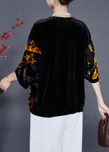 Load image into Gallery viewer, Women Black Hollow Out Zircon Silk Velour Shirt Top Half Sleeve