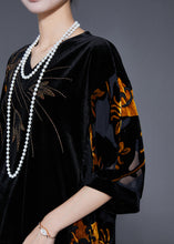 Load image into Gallery viewer, Women Black Hollow Out Zircon Silk Velour Shirt Top Half Sleeve