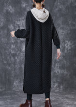 Load image into Gallery viewer, Women Black Hooded Patchwork Fine Cotton Filled Dress Winter