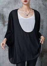 Load image into Gallery viewer, Women Black Oversized Patchwork Chiffon Sweatshirts Top Summer