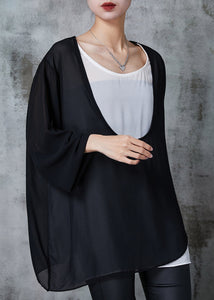 Women Black Oversized Patchwork Chiffon Sweatshirts Top Summer