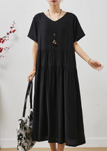 Load image into Gallery viewer, Women Black Oversized Patchwork Cotton Holiday Dress Summer