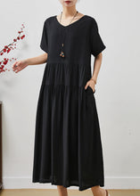 Load image into Gallery viewer, Women Black Oversized Patchwork Cotton Holiday Dress Summer