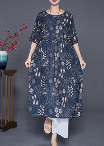 Women Black Oversized Print Silk Long Dress Summer