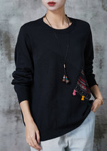 Load image into Gallery viewer, Women Black Patchwork Applique Knit Pullover Spring