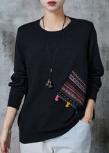 Load image into Gallery viewer, Women Black Patchwork Applique Knit Pullover Spring