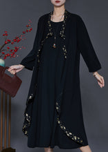 Load image into Gallery viewer, Women Black Ruffled Patchwork Chiffon Maxi Dresses Spring