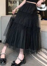 Load image into Gallery viewer, Women Black Ruffled Patchwork Elastic Waist Tulle Skirt Summer