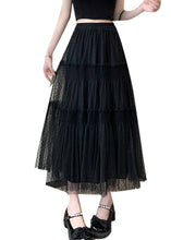 Load image into Gallery viewer, Women Black Ruffled Patchwork Elastic Waist Tulle Skirt Summer