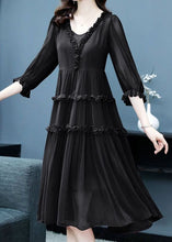 Load image into Gallery viewer, Women Black Ruffled Patchwork Silk Two Piece Set Dresses Summer