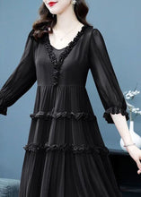 Load image into Gallery viewer, Women Black Ruffled Patchwork Silk Two Piece Set Dresses Summer